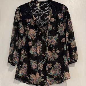 Live 4 Truth Black Floral Lace Blouse